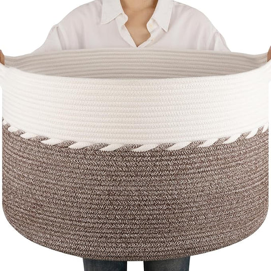 OIAHOMY 90L Blanket Basket for Living Room, Large Basket 23" x 23" x 13" with Handle, Laundry Hamper for Blankets, Pillow...