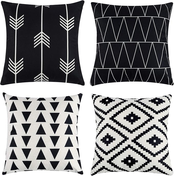 Tosewever Set of 4 Decorative Geometric 16 x 16 Inches Throw Pillow Covers - Modern Pattern Linen Square Pillow Cushion Ca...