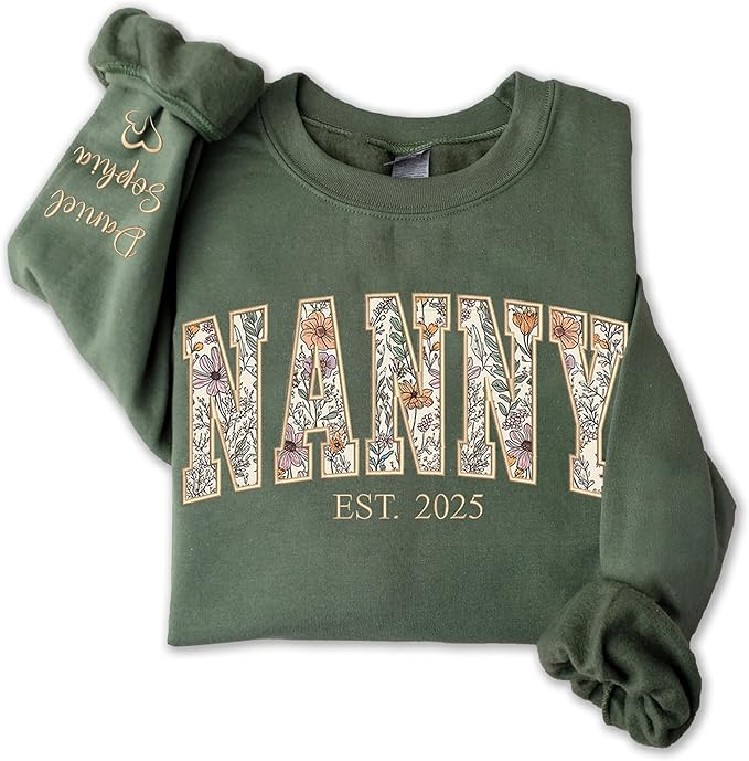 Personalized Floral Embroidered Applique Nanny Sweatshirt For Women, Custom Nanny Gifts, Shirt Hoodie from Grandkids, Gran...