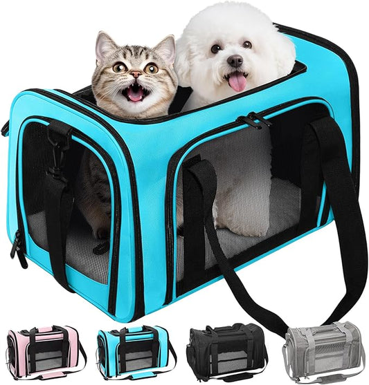 LOWIPARR Soft-Sided Cat Carrier Expandable Pet Carrier Airline Approved Mesh Travel Carrier Up to 15lbs for Cats Small Dog...