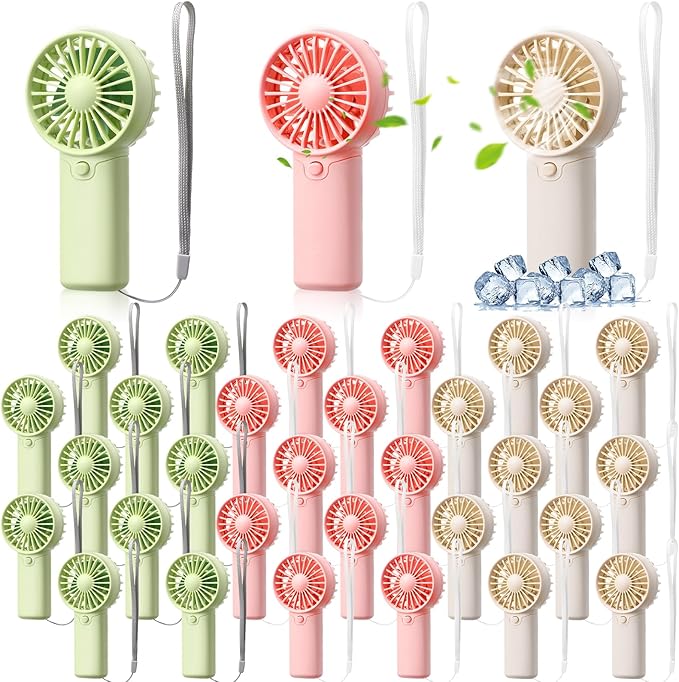 Rossesay 30 Pcs Mini Portable Fan Handheld Battery Operated Portable Small Personal Fans for Summer Travel Beach Indoor Ou...