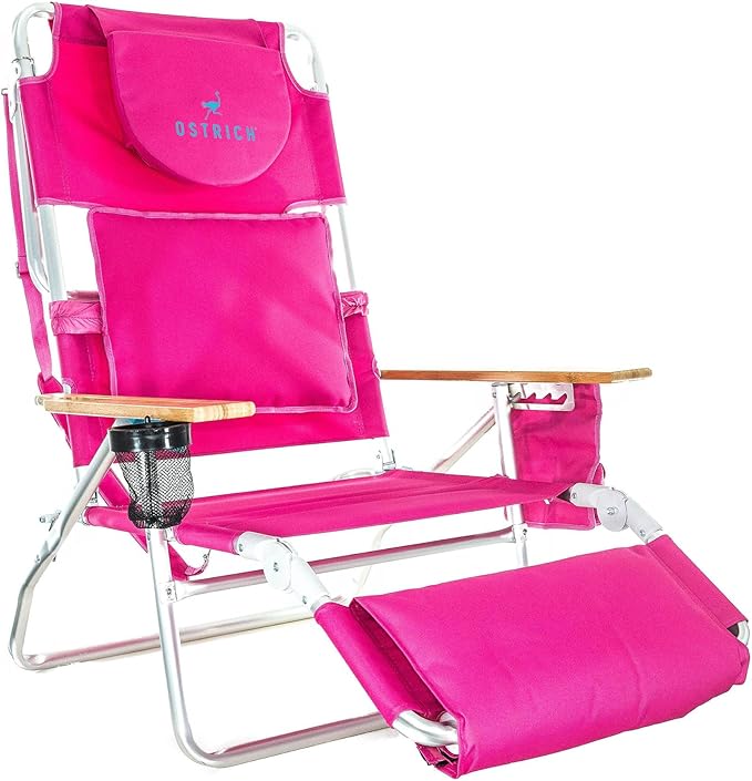 Ostrich the Deluxe 3N1 Lightweight Lawn Beach Reclining Lounge Chair with Footrest, Outdoor Furniture for Patio, Balcony, ...