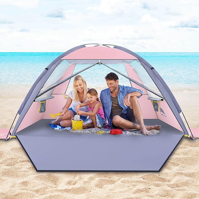Happy Travel Beach Tent Sun Shelter for 3/4/5/6/7/8 Person, Portable UPF 50+ UV Protection Beach Shade Canopy for Family &...