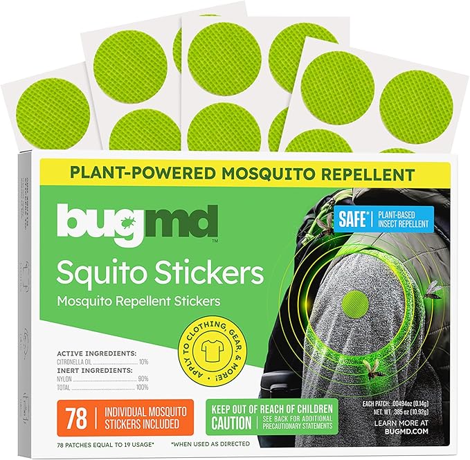 BugMD Squito Stickers Mosquito Repellent Patch Stickers for Adults (78 Patches), Safe & Effective Insect Repellent Patches...