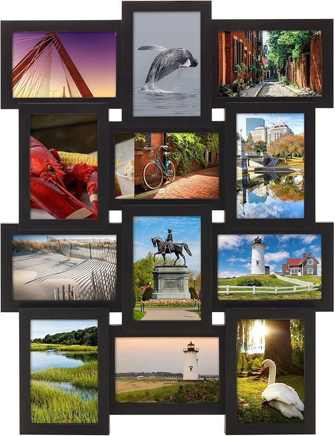 MELANNCO Collage Picture Frame for Wall, Holds 12 Photos - Six 4x6 and Six 6x4 Images, 18x23 Inch Black Plastic Frame, Han...