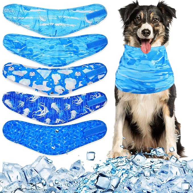 Talltalk 5 Pieces Dog Cooling Bandanas Neck Wraps Ice Scarf Pet Dog Cooling Collar Hunting Training Hiking Camping Accesso...
