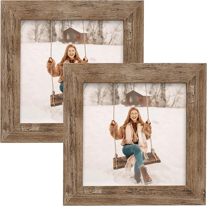 TOFOREVO Picture Frames 4x4 Set of 2 Rustic Wood Grain Photo Frame for Gallery Wall Mounting or Tabletop Display