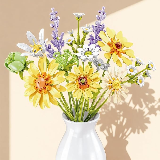 LYNGVA SAIRO Sunflower Building Blocks Set, Gift for Girls & Women, Flower Bouquet, Roses Chamomile Daisies Gerberas & Mor...