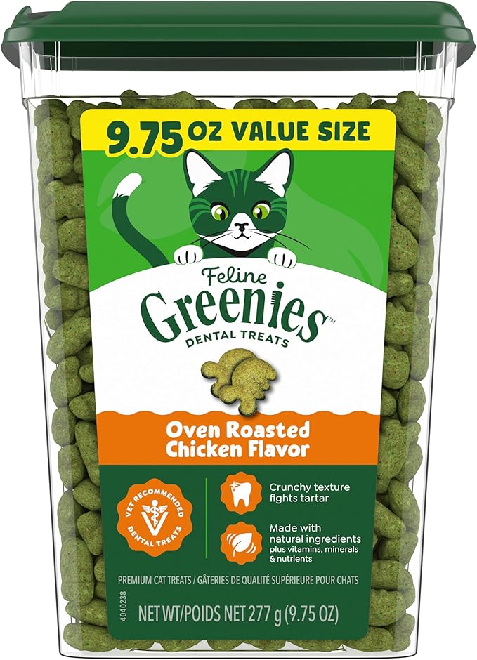 Greenies Cat Treats, Feline Veterinarian-Recommended Adult Natural Dental Cat Treats, Oven Roasted Chicken Flavor, 9.75 o...