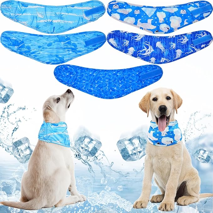 Talltalk 5 Pieces Dog Cooling Bandanas Neck Wraps Ice Scarf Pet Dog Cooling Collar Hunting Training Hiking Camping Accesso...