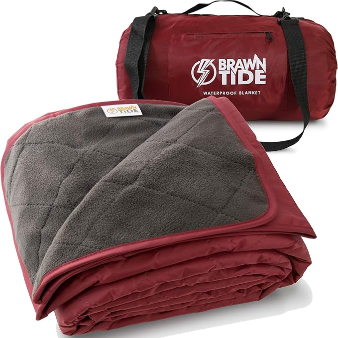 BRAWNTIDE Large Outdoor Waterproof Blanket - Extra Thick Fleece, Warm, Windproof, Sandproof, Quilted, 82" x 55", Ideal for...