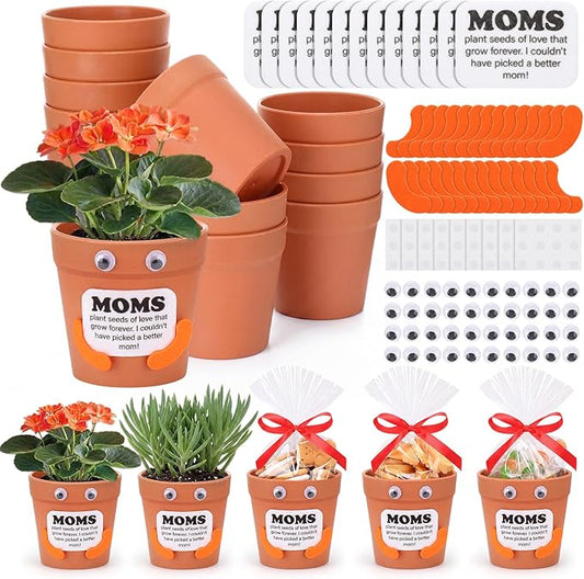 Hollowfly 24 Sets Mother's Day Crafts Bulk DIY Mom Gifts with 24 Pots 24 Gift Bags 24 Cards 50 Felts 50 Eyes Mother's Day ...