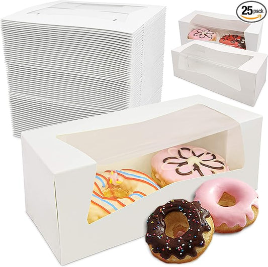 Fit Meal Prep 25 Pack 9 x 4 x 3.5 Inches White Bakery Boxes with Window, Auto-Popup Cardboard Gift Packaging and Baking Co...