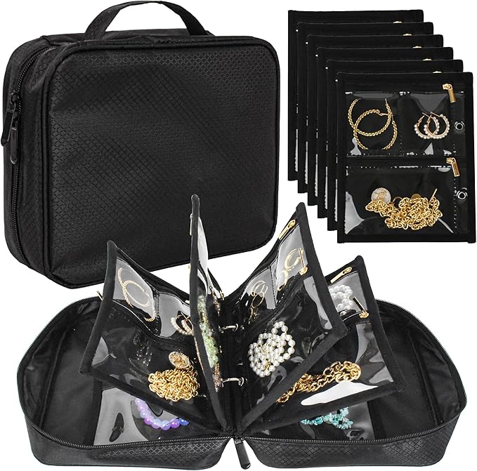 LingLingo Travel Jewelry Organizer Case,Jewelry Bags Jewelry Storage Book Binder with Clear Zipper Velvet Pouch for Travel...