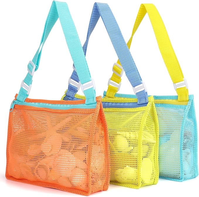 Tagitary Beach Toy Mesh Beach Bag Kids Shell Collecting Bag Beach Sand Toy Totes for Holding Shells Beach Toys Sand Toys S...