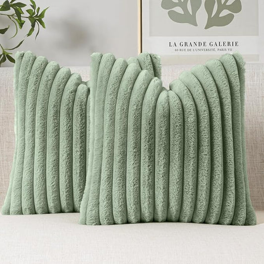 MIULEE Faux Fur Decorative Throw Pillow Covers 18x18 Inch Set of 2, Modern Spring Home Decor Soft Plush Couch Pillows Cozy...