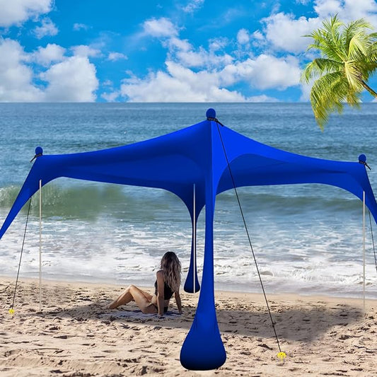 Buheco Beach Tent Pop Up Shade 10x10ft Beach Canopy Sun Shelter UPF50+ with 4 Foldable Poles-Portable Carrying Bag-Sand Sh...