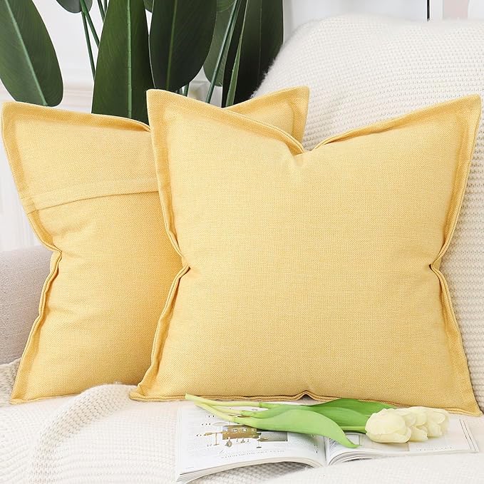 MADIZZ Pack of 2 Faux Rustic Linen Throw Pillow Covers with Flange Edge Soft Boho Natural Decorative Pillowcases for Sofa ...
