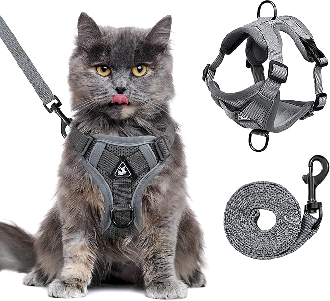 Large Cat Harness and Leash Set for Walking - Escape Proof Adjustable Vest, Reflective Breathable Mesh with 4 Buckles for ...