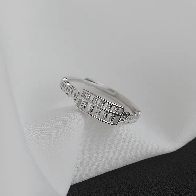 1pc 999 Sterling Silver Abacus And Coin Open Ring, Lucky Retro Style, Perfect For Daily Wear And Holiday Gift