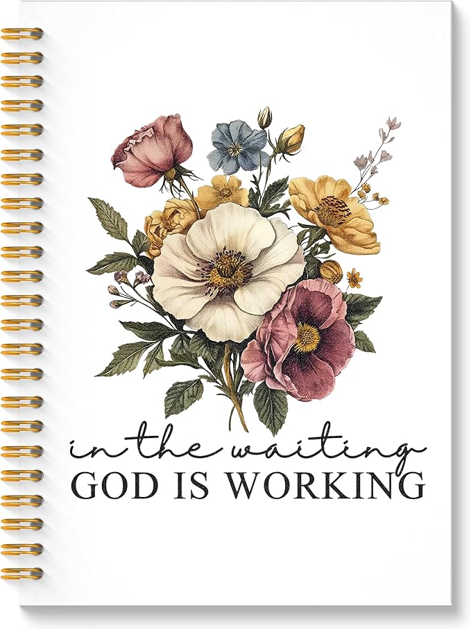 ROXMART Christian Floral Glitter Spiral Notebook, Bible Verse Journal, Christian Gifts for Women, in the Waiting God Is Wo...
