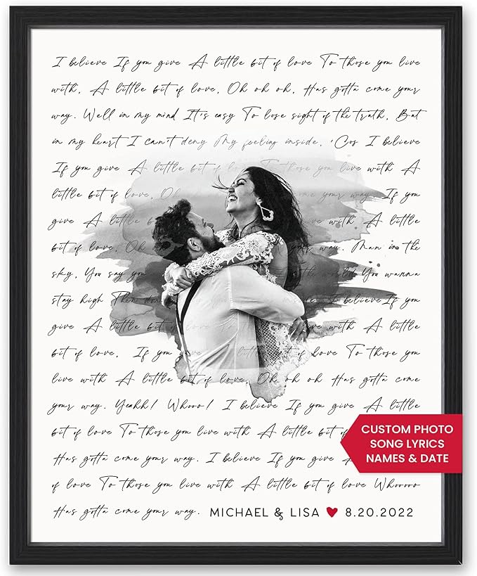 Personalized Song Lyrics Wall Art with Photo – Custom Wedding Song or First Dance Lyrics Print – Romantic Gift for Couples...