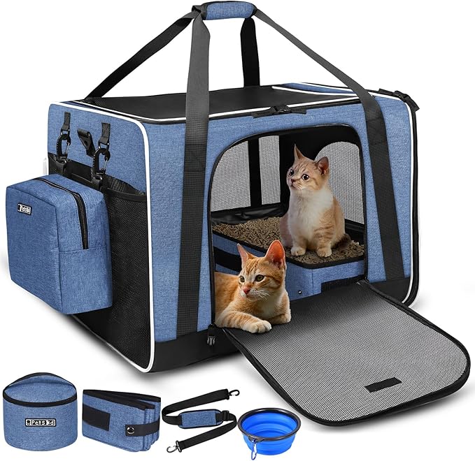Petskd Extra Large Cat Carrier with Litter Box 24"x17"x17" for Medium Large Cat or 2 Small Cats, Collapsible Soft Sided Pe...