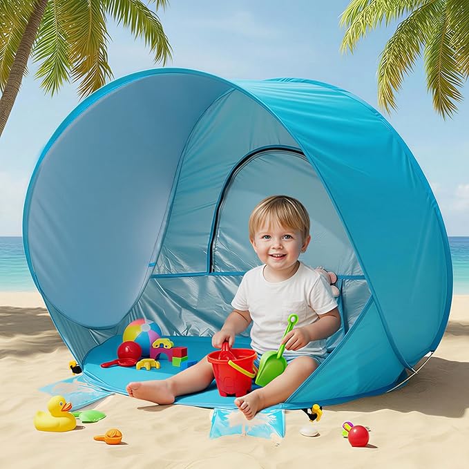 Baby Beach Tent Pop Up Baby Tent with UV Protection - Portable Infant Shade Canopy, Must-Have Beach Baby Essentials (Blue,...