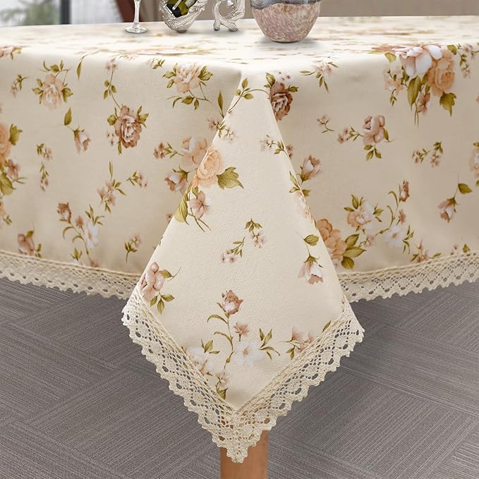YEESSION Floral Print Square Tablecloth 38 x 38 Inch Stain Resistant and Waterproof Wine Table Cover for Kitchen Dining In...