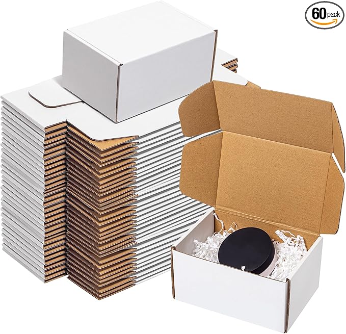 Wowxyz White Shipping Boxes 6x4x3" 60 Pack - Corrugated Cardboard Mailing Boxes for Small Business - Literature Mailer Pac...