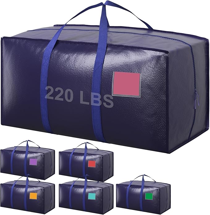 6 Pack Extra Large Heavy Duty Moving Bags with Reinforced Zipper & Wide Handles, Moisture-Resistant Storage Bins Packing C...