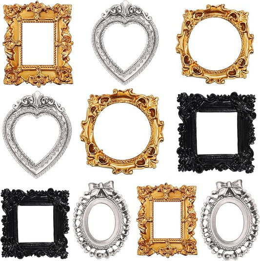 Vicenpal 10 Pcs Vintage Mini Picture Frames Baroque Antique Small Resin Jewelry Display Table Frame for Christmas DIY Phot...