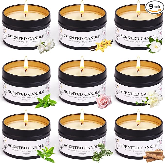9 Pack Scented Candles Gift for Women and Men, Aromatherapy Candle Set for Home Scented, Small Candle Gift Set Basket for ...