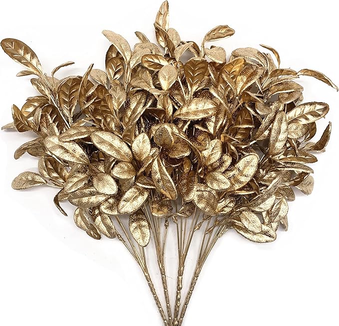 Fake Plants, CATTREE Artificial Plant Gold Plastic Grass Faux Shrubs Fake Leaves Bushes Home Indoor Outdoor Garden Wedding...