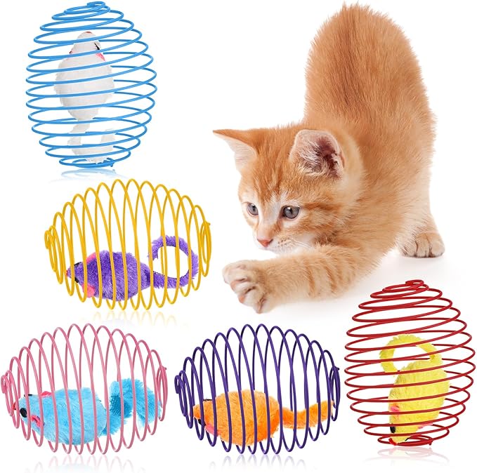 Jecery 5 Pcs Cat Spring Balls Toys Stretchable Rolling Balls Colorful Playful Coils Interactive Action Toy Caged Rats for ...