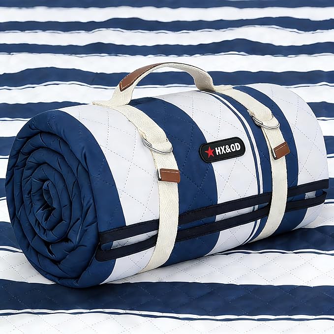 HX&OD Outdoor Picnic Blanket Extra Large, 80”x60” Waterproof Picnic Mat Foldable Camping Blanket Portable with Carry Strap...
