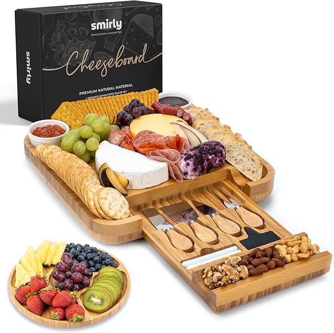 SMIRLY Charcuterie Large Bamboo Cheese Board Set for Serving - House Warming Gifts for New Home, Wedding, Bridal Shower & ...
