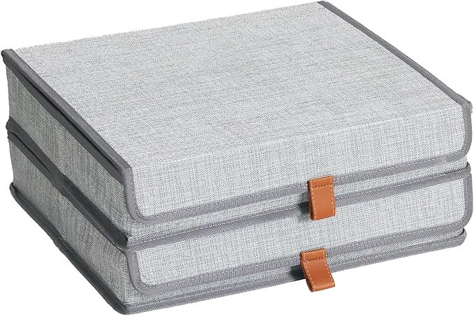 ORGMASTER Photo Storage Boxes with Lids, Memory Box for Keepsakes, Picture Organizer Versatile Linen Containers Basket Col...