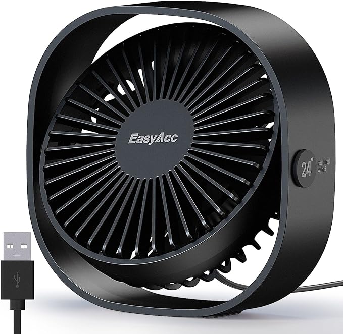 EasyAcc USB Small Desk Fan, Slumber Pod Fan [360°Rotatable Head &Powerful ] 3 Speeds Portable Personal Table Travel Fan fo...