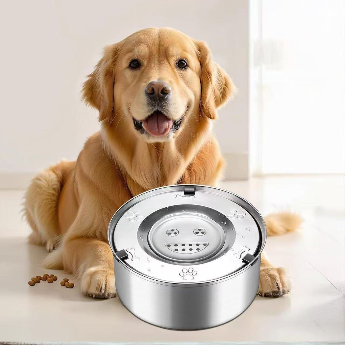 304 Stainless Steel Floating Pet Splash-Proof Water Bowl Non-Wetting Design Tip-Resistant