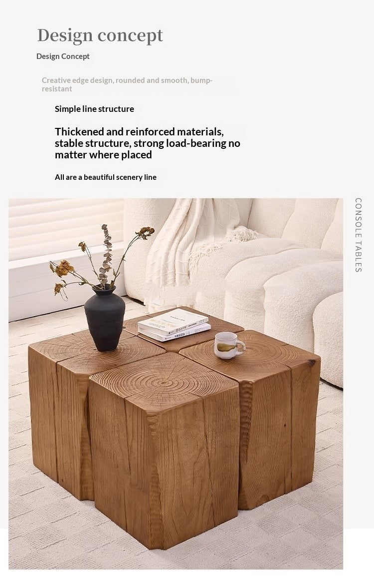 Log Stool Square Solid Wood Tea Table