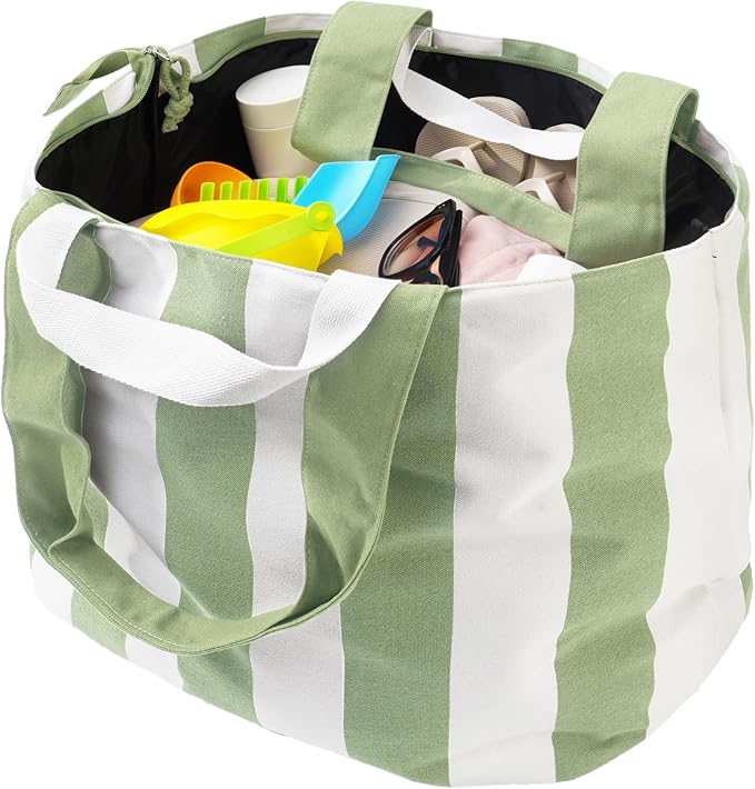 Bagelite 22'' 50L Large Beach Bag with Zipper, Extra Large Canvas Tote Bag for Women, Weekender Pool Bag