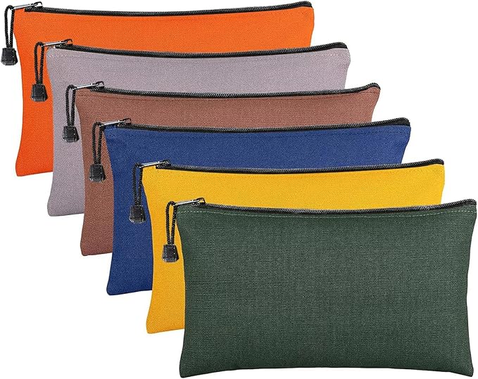ANPHSIN 6 Pack Canvas Tool Bags Pouches - 11.2''x 7'' Heavy Duty Zipper Pouch Set, Multipurpose Small Tools Storage Organi...