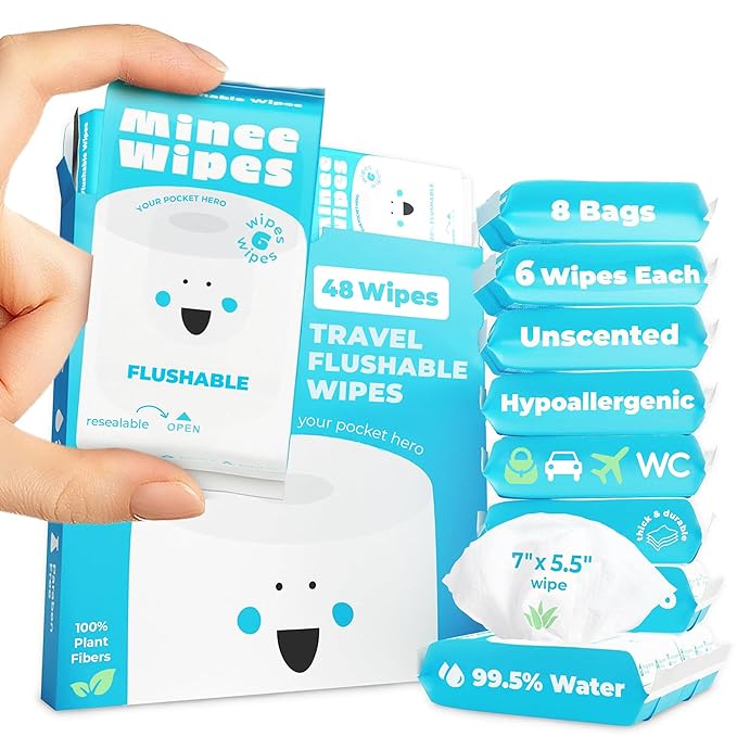 Impossibly Compact Travel Flushable Wipes - 99.5% Water and Aloe - Safe for Sensitive Skin & Hypoallergenic - Travel Essen...
