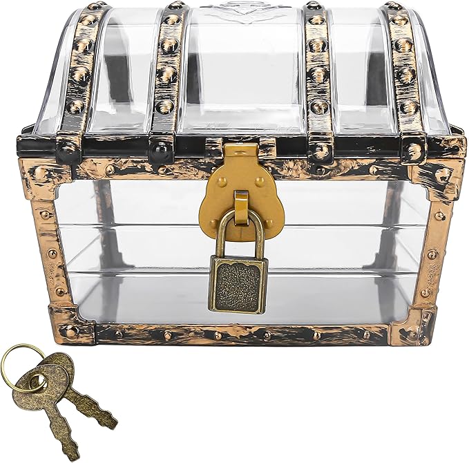 Treasure Chest Box, Small Pirate Treasure Case with Lock and Key, Transparent Jewelry Storage Container Display Toy Candy ...