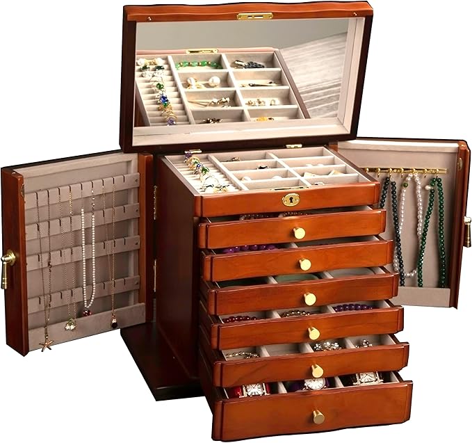 Xloverise Wooden Jewelry Box,jewelry boxes for women large,jewlrey box&organizers with necklace hanger,jewerly organizer,...
