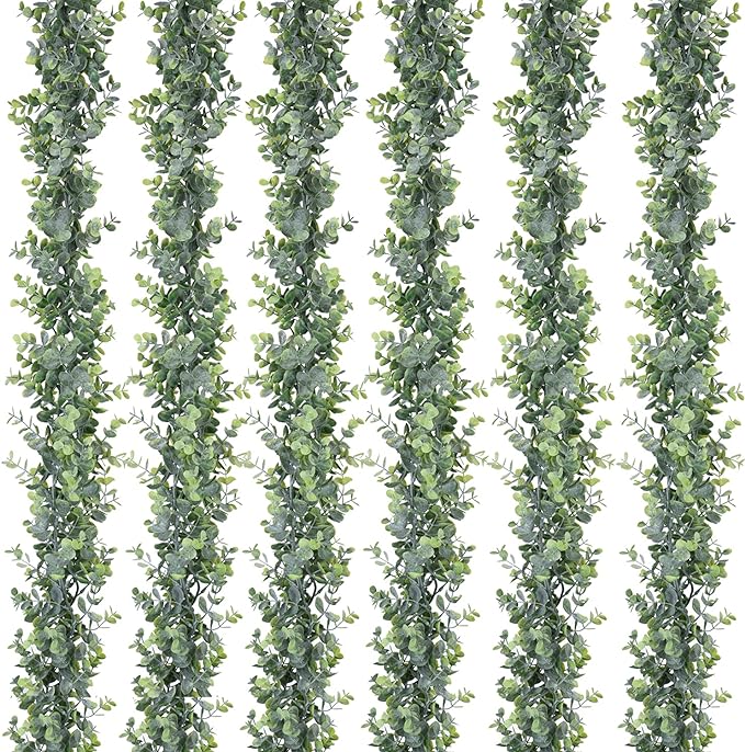 DearHouse 6 Pack Faux Eucalyptus Garland Plant, Artificial Vines Hanging Eucalyptus Leaves Greenery Garland for Wedding Ba...