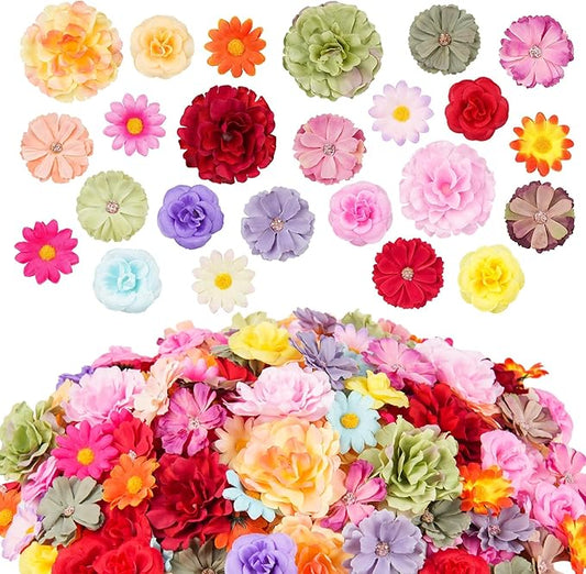 210 Pcs Mini Silk Flower Heads Small Fake Rose Daisy Faux Flowers Bulk for Crafts Artificial 3D Loose Fabric Flowers Heads...