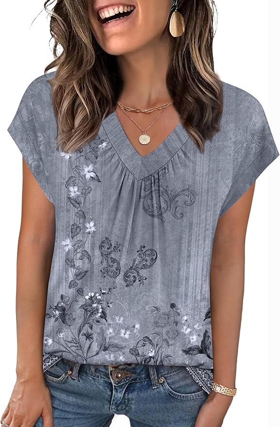 Zeagoo Womens Tops Short Sleeve V Neck Shirts Summer Dressy Casual Business Clothes Work Blouses Fashion Clothing Outfits