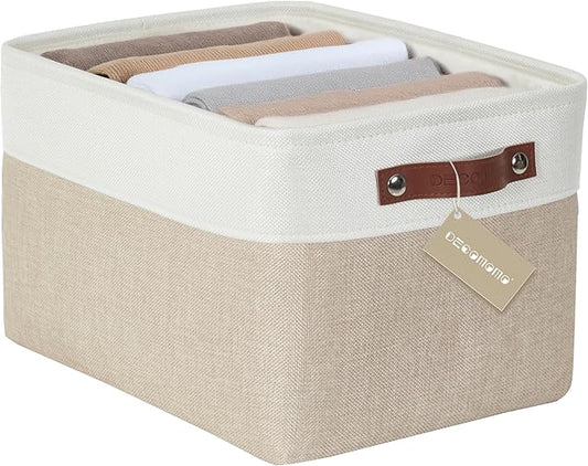 DECOMOMO Storage Baskets for Shelves - Fabric Storage Bins, Linen Closet Organizers and Storage (Beige & White, Large - 1 ...